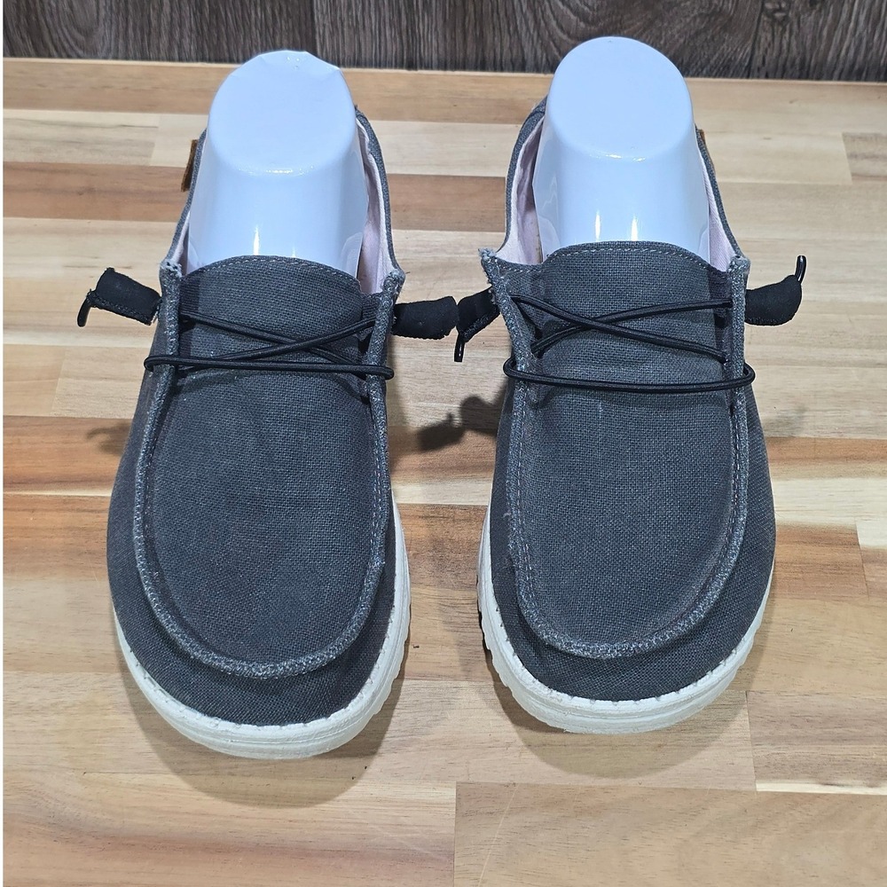 Hey Dude Wendy Chambray Off Black Loafers Shoes Women's Size 8 Comfort Slip On - Picture 16 of 16